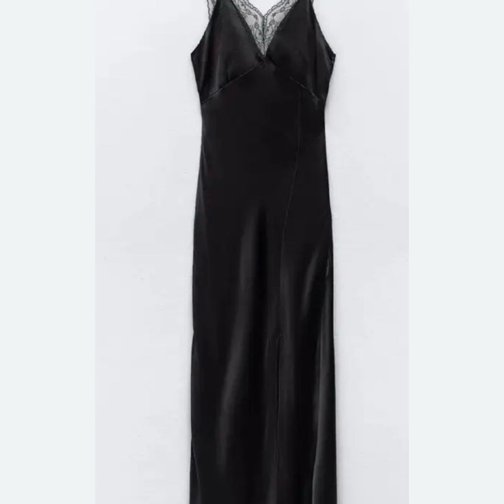 Zara Elegant Black Satin Slip Dress